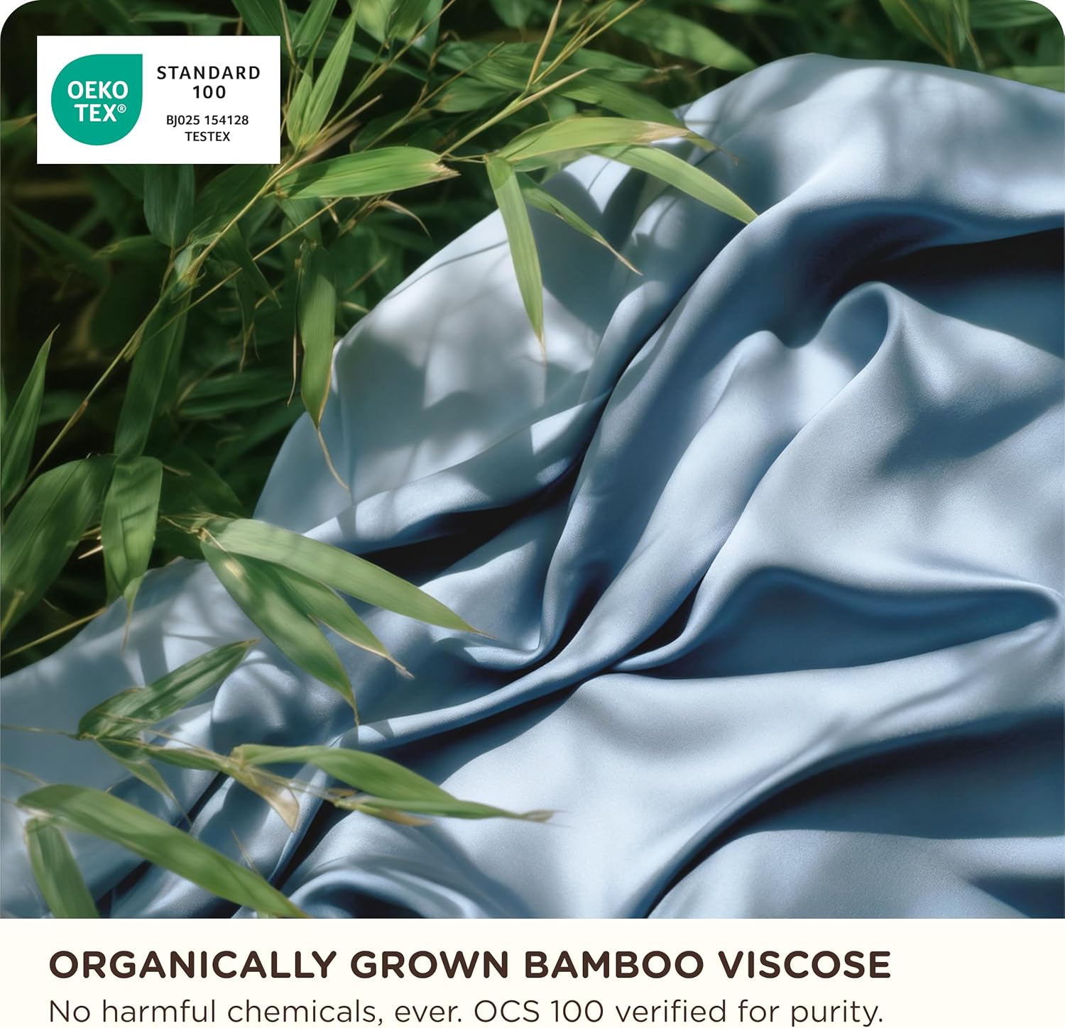 Bedsure 100% Organically Grown Bamboo Viscose Sheets - 18 Inches Deep Pocket Sheets with Elastic Corner, Queen Sheet Set, Ultra-Soft, Silky & Cooling Bedsheets, Oeko-Tex, 4 Pieces, Mineral Blue