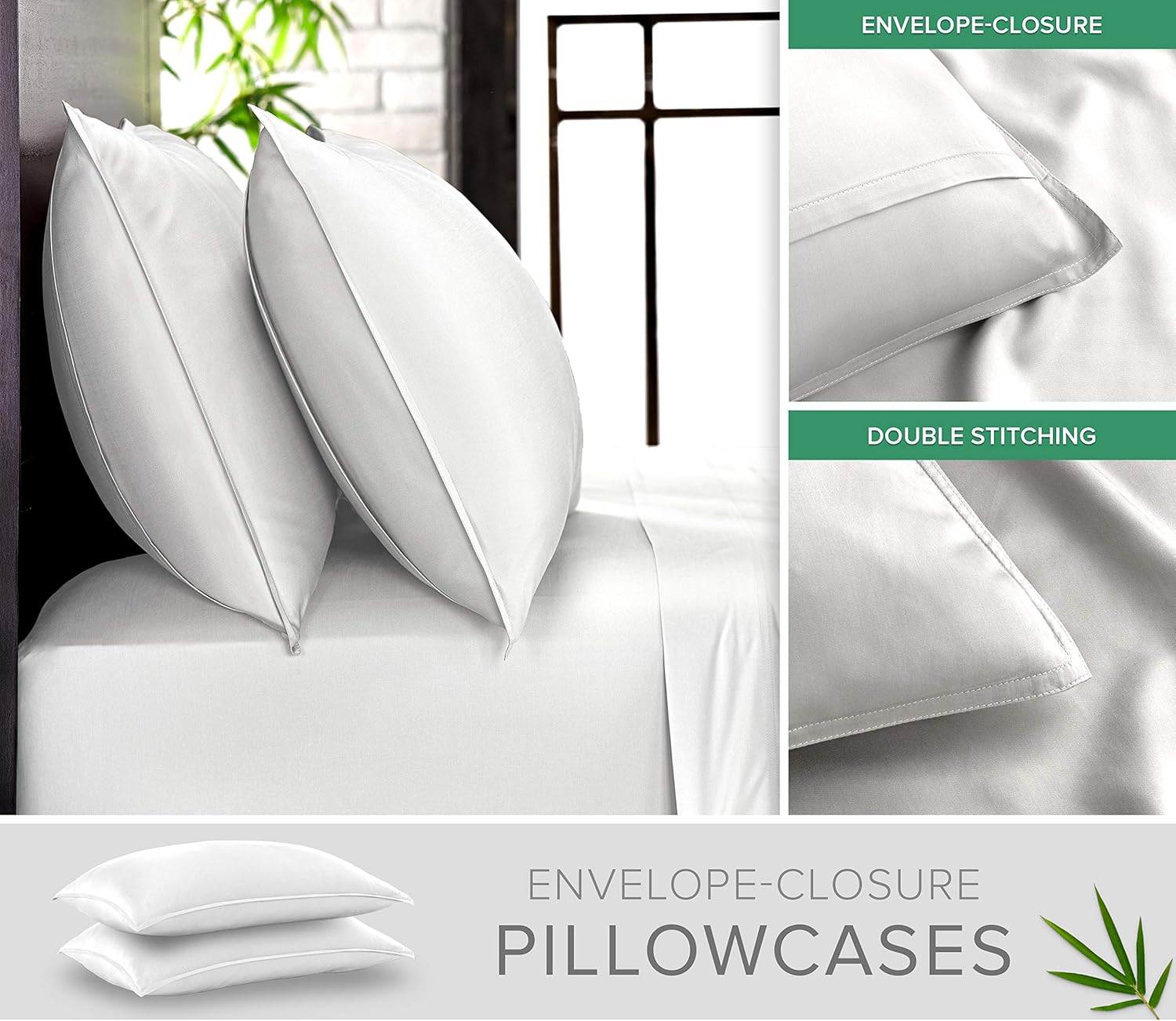 Pure Bamboo Queen Sheets, Genuine 100% Organic Viscose Derived from Bamboo Bed Sheet Set, Luxuriously Soft & Cooling, Double Stitching, 2 Year Quality Promise (Queen, White)