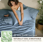 Bedsure 100% Organically Grown Bamboo Viscose Sheets - 18 Inches Deep Pocket Sheets with Elastic Corner, Queen Sheet Set, Ultra-Soft, Silky & Cooling Bedsheets, Oeko-Tex, 4 Pieces, Mineral Blue