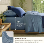 Bedsure 100% Organically Grown Bamboo Viscose Sheets - 18 Inches Deep Pocket Sheets with Elastic Corner, Queen Sheet Set, Ultra-Soft, Silky & Cooling Bedsheets, Oeko-Tex, 4 Pieces, Mineral Blue
