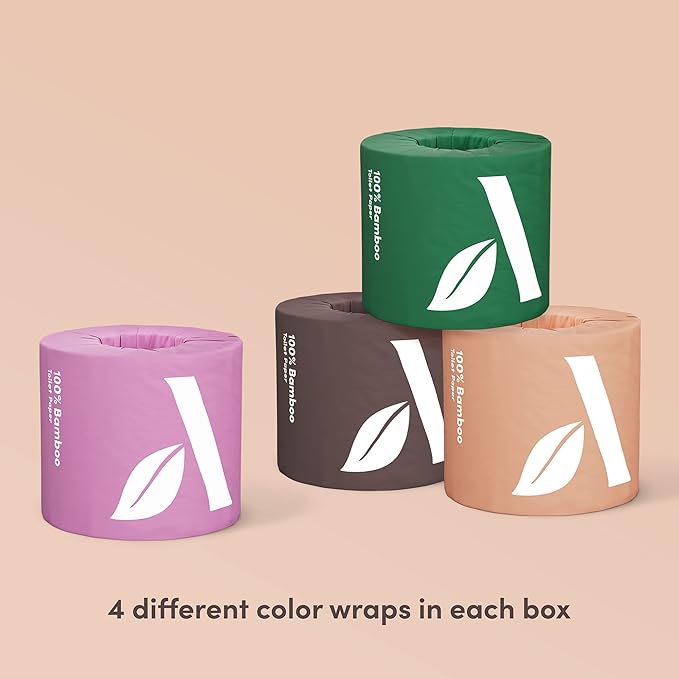 Amazon Aware 100% Bamboo 3-Ply Toilet Paper, Unscented, 24 Rolls, FSC Certified, 350 Sheets, 8400 Count, Pack of 24, Plastic-Free