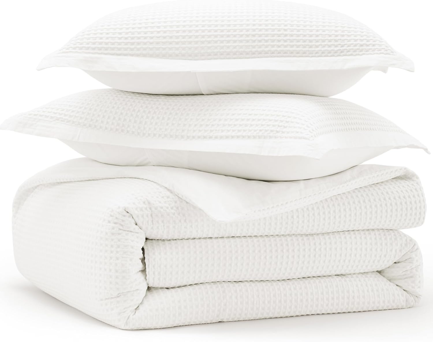 Bedsure Cotton Duvet Cover King - 100% Cotton Waffle Weave Coconut White Duvet Cover King Size, GentleSoft™ and Breathable Bedding Set for All Season, 3 Pieces, 104"x90"