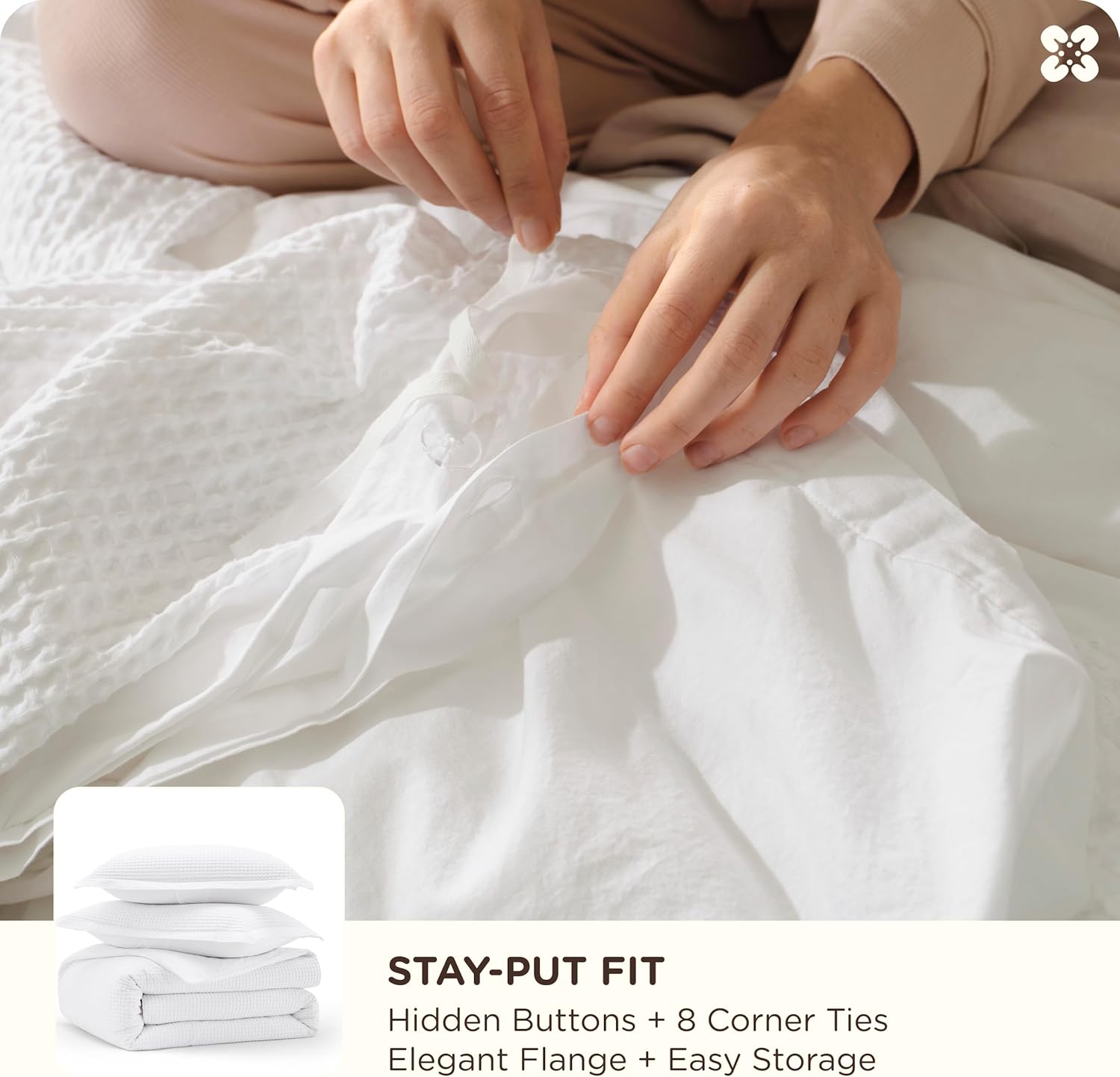 Bedsure Cotton Duvet Cover King - 100% Cotton Waffle Weave Coconut White Duvet Cover King Size, GentleSoft™ and Breathable Bedding Set for All Season, 3 Pieces, 104"x90"