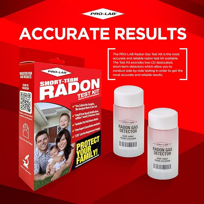 PRO-LAB Radon Test Kit for Home - EPA Approved Short-Term Radon Tester with 2 Detectors - 20 Lab Fee Required Per Detector - Quick & Reliable Radon Testing