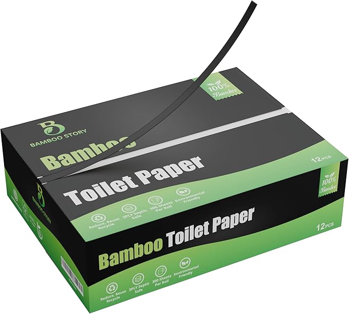 Bamboo Toilet Paper Unbleached, 12 Rolls, 3 Ply and 300 Sheets Bamboo Toilet Tissue - FSC Certified, Biodegradable, Chemical Free, Plastic Free, BPA Free, Septic Safe Toilet Paper