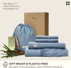 Bedsure 100% Organically Grown Bamboo Viscose Sheets - 18 Inches Deep Pocket Sheets with Elastic Corner, Queen Sheet Set, Ultra-Soft, Silky & Cooling Bedsheets, Oeko-Tex, 4 Pieces, Mineral Blue