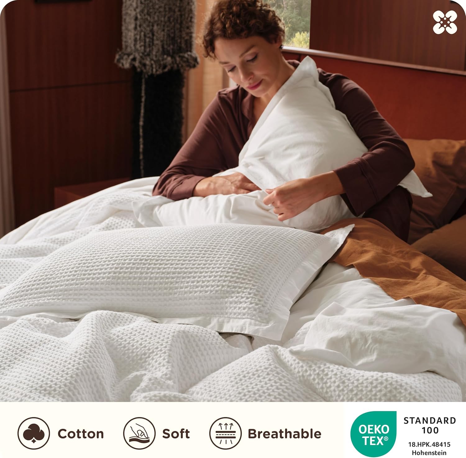 Bedsure Cotton Duvet Cover King - 100% Cotton Waffle Weave Coconut White Duvet Cover King Size, GentleSoft™ and Breathable Bedding Set for All Season, 3 Pieces, 104"x90"