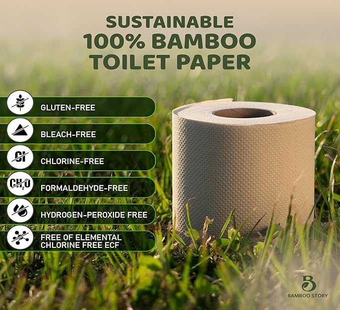 Bamboo Toilet Paper Unbleached, 12 Rolls, 3 Ply and 300 Sheets Bamboo Toilet Tissue - FSC Certified, Biodegradable, Chemical Free, Plastic Free, BPA Free, Septic Safe Toilet Paper