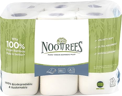 NooTrees Bamboo Toilet Tissue, Tree Free, 100% Biodegradable, Sustainable, Renewable and FSC Certified 3-ply Toilet Paper, 220 Sheets, 12 Rolls, Pack of 1