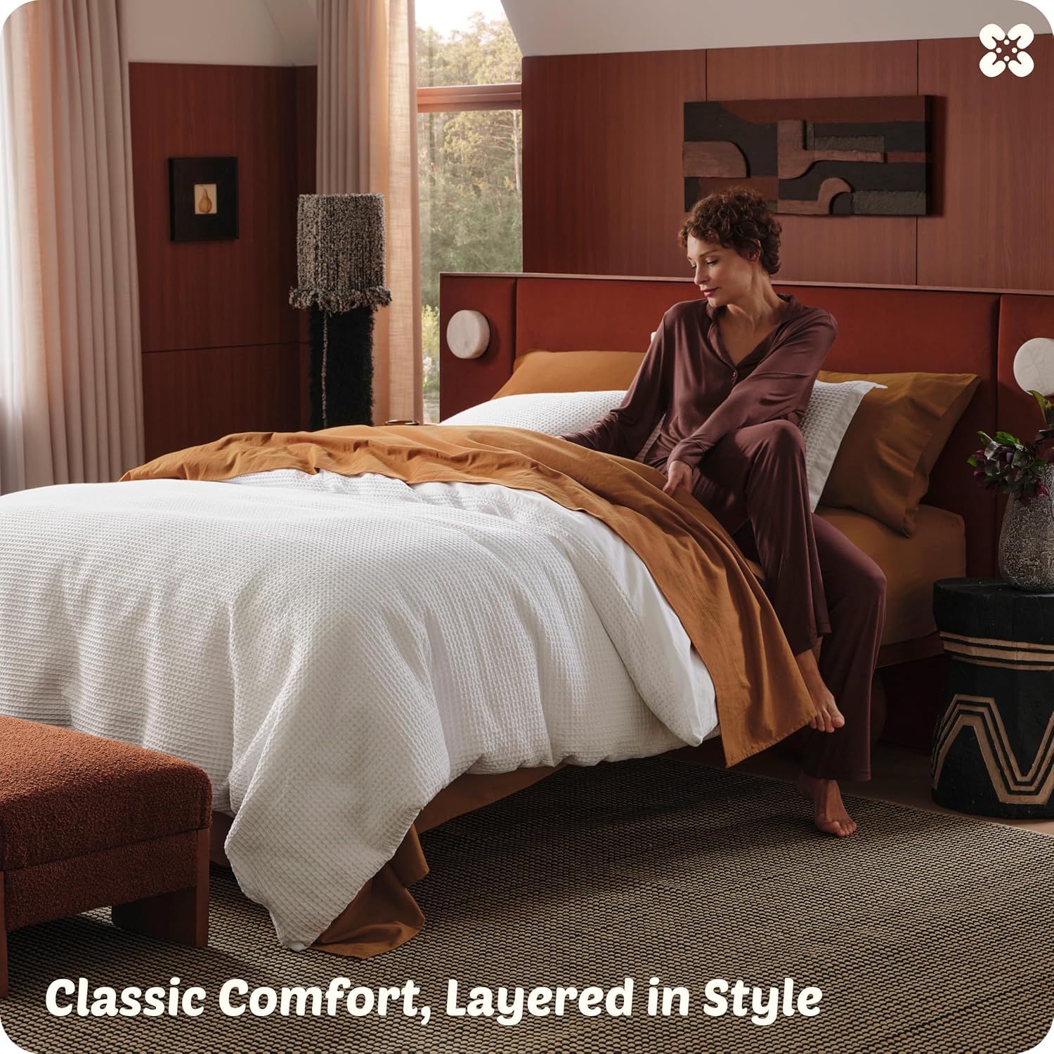 Bedsure Cotton Duvet Cover King - 100% Cotton Waffle Weave Coconut White Duvet Cover King Size, GentleSoft™ and Breathable Bedding Set for All Season, 3 Pieces, 104"x90"