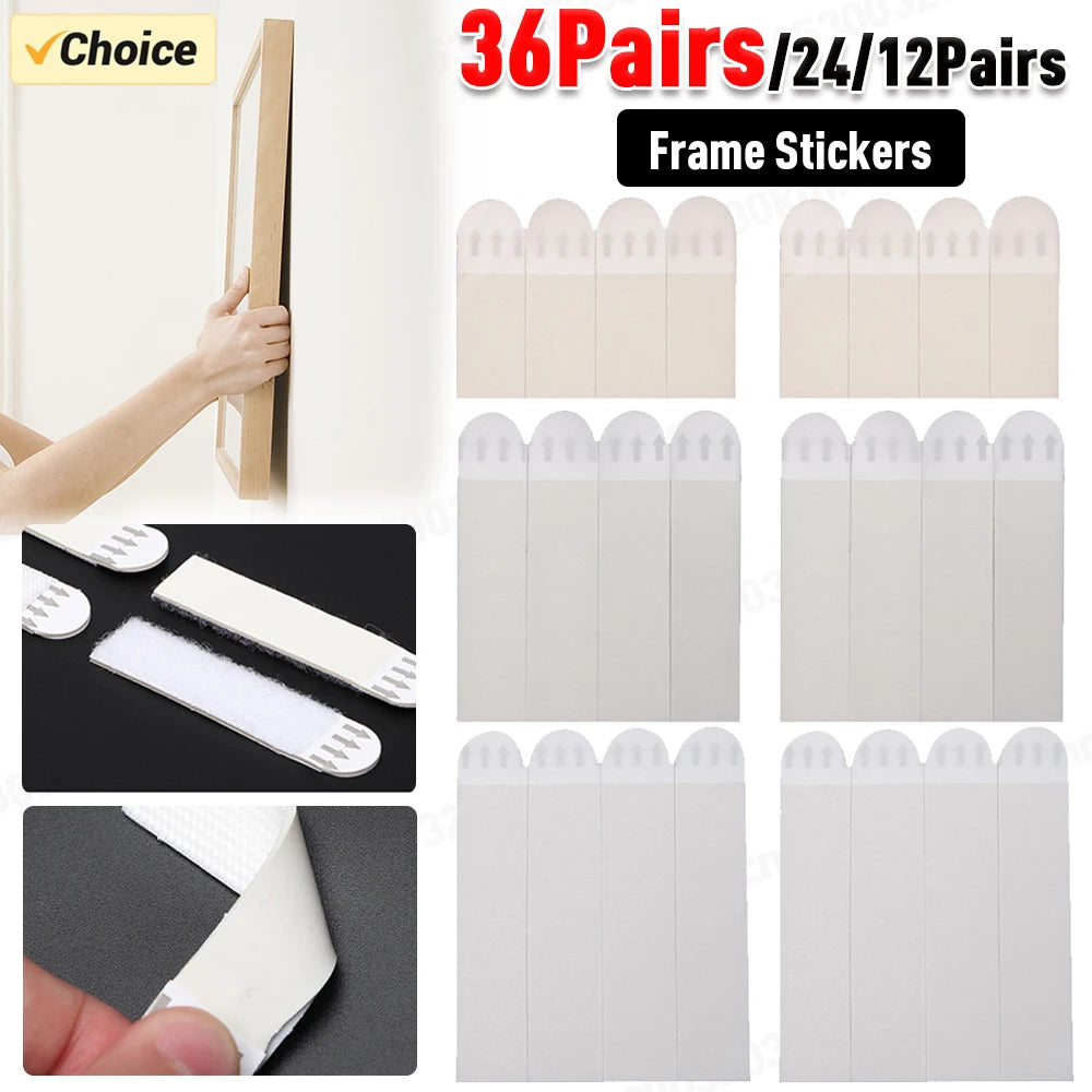 12-36 Pairs White Tape Damage-Free Picture&Frame Hanging Strips Wall Sticker Hook Value Pack Picture Hanging Strips DIY Stickers