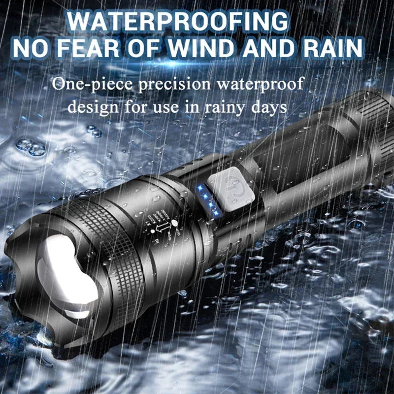 Powerful P70 LED Flashlights High Power Ultra Bright Tactical Light Emergency Spotlights Telescopic Zoom Light Built-in Battery