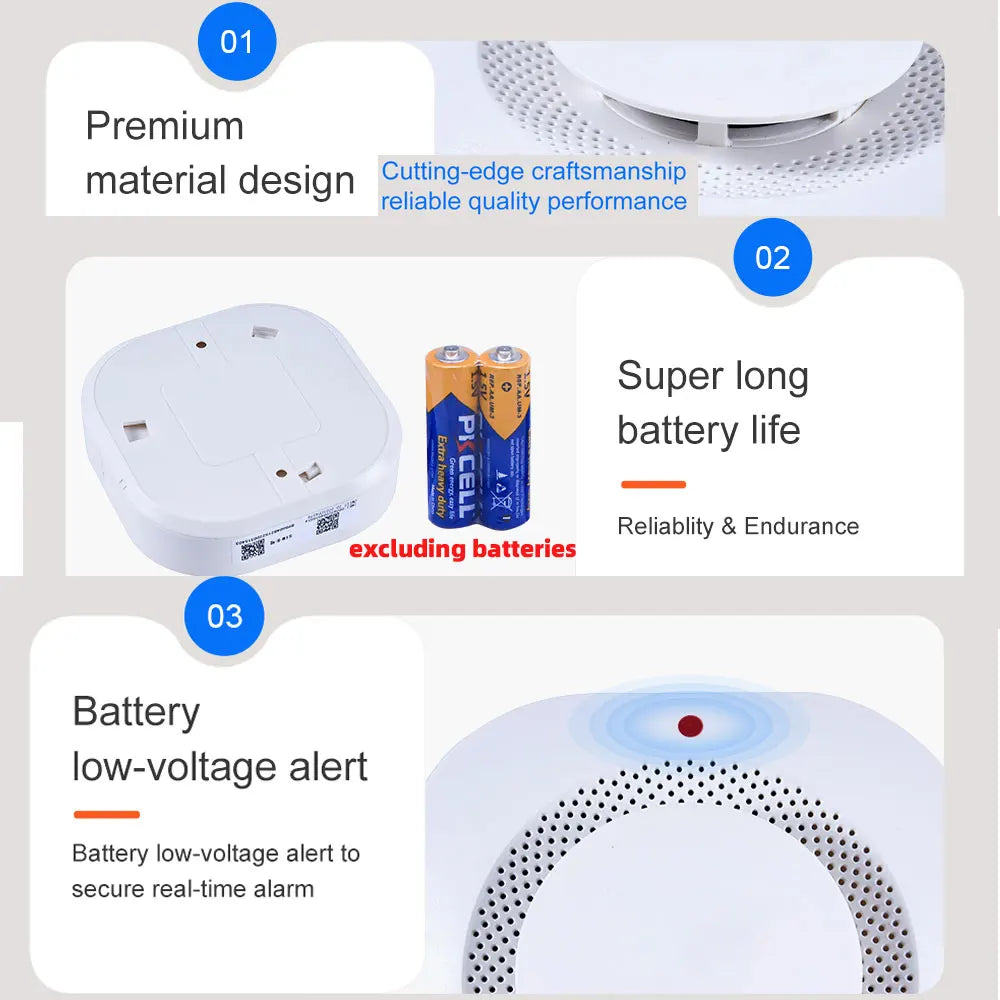 Battery Operated Smoke Alarm For Home Photoelectric Smoke Detector LED Smoke Alarm Test Button Smoke Detector Bedroom Safety