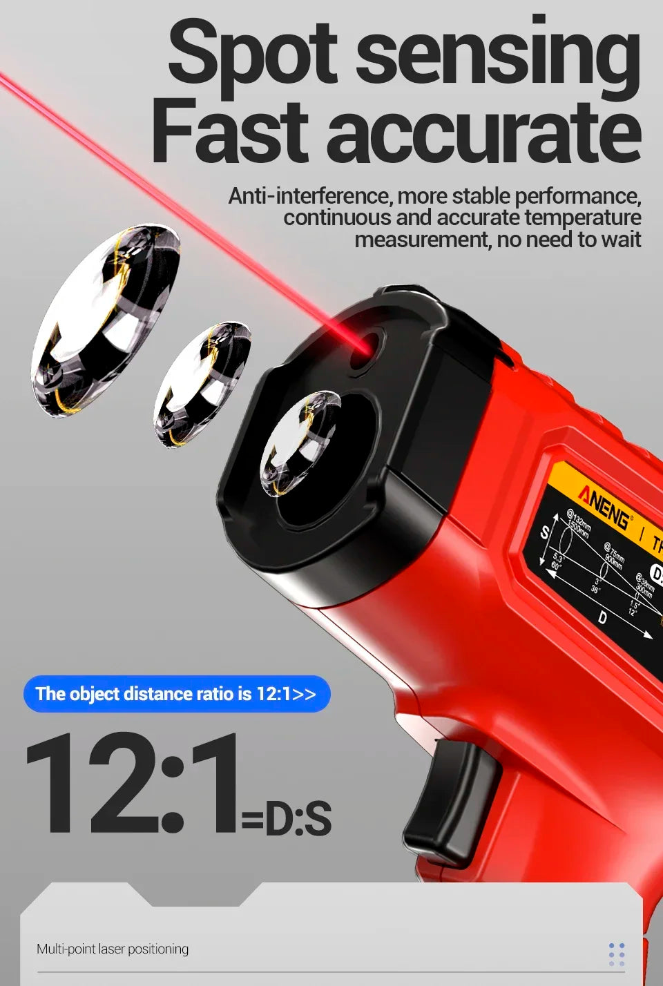 ANENG TH202 Infrared Thermometer Non-contact -50~600℃ Digital Laser Temperature Meter LCD display Pyrometer Point Gun Tester