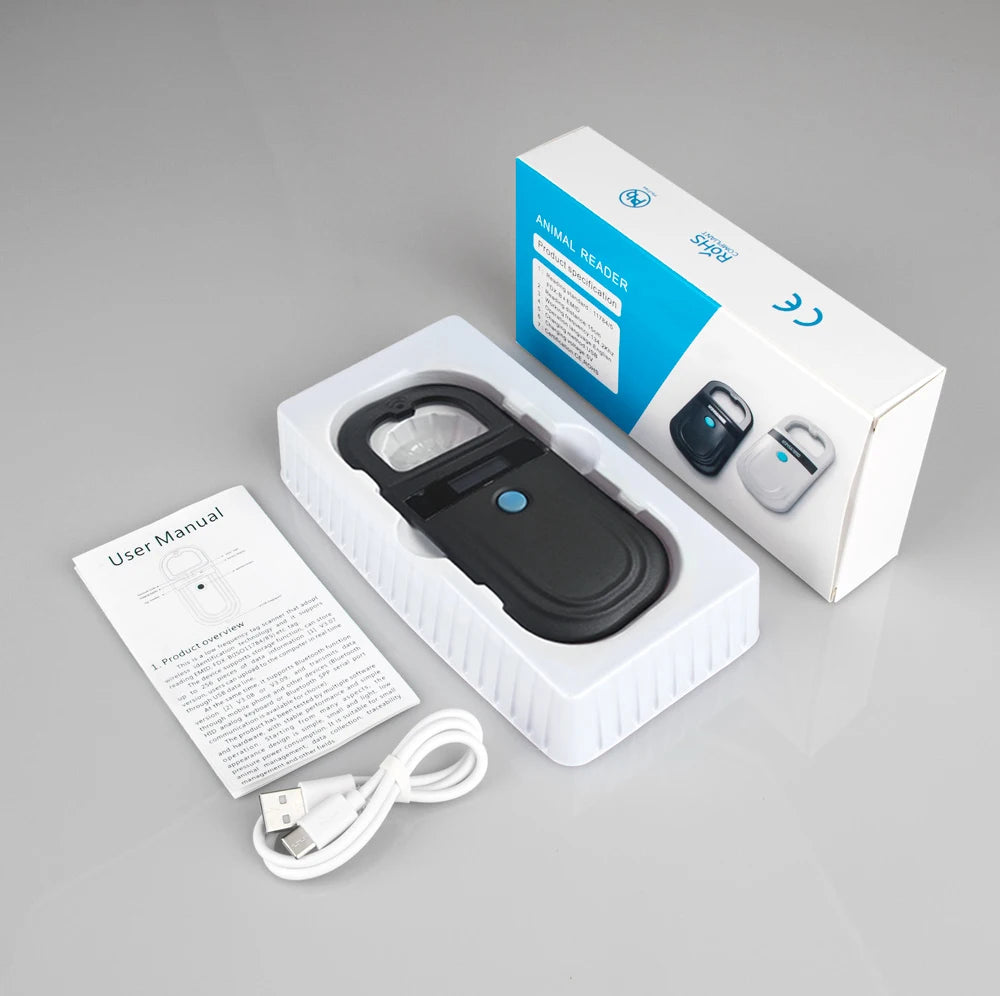 Black Animal RFID Reader 134.2KHz 125kHz USB/Bluetooth Pet Cat Dog Microchip Scanner FDX-B Glass Chip Identification Tag Reader