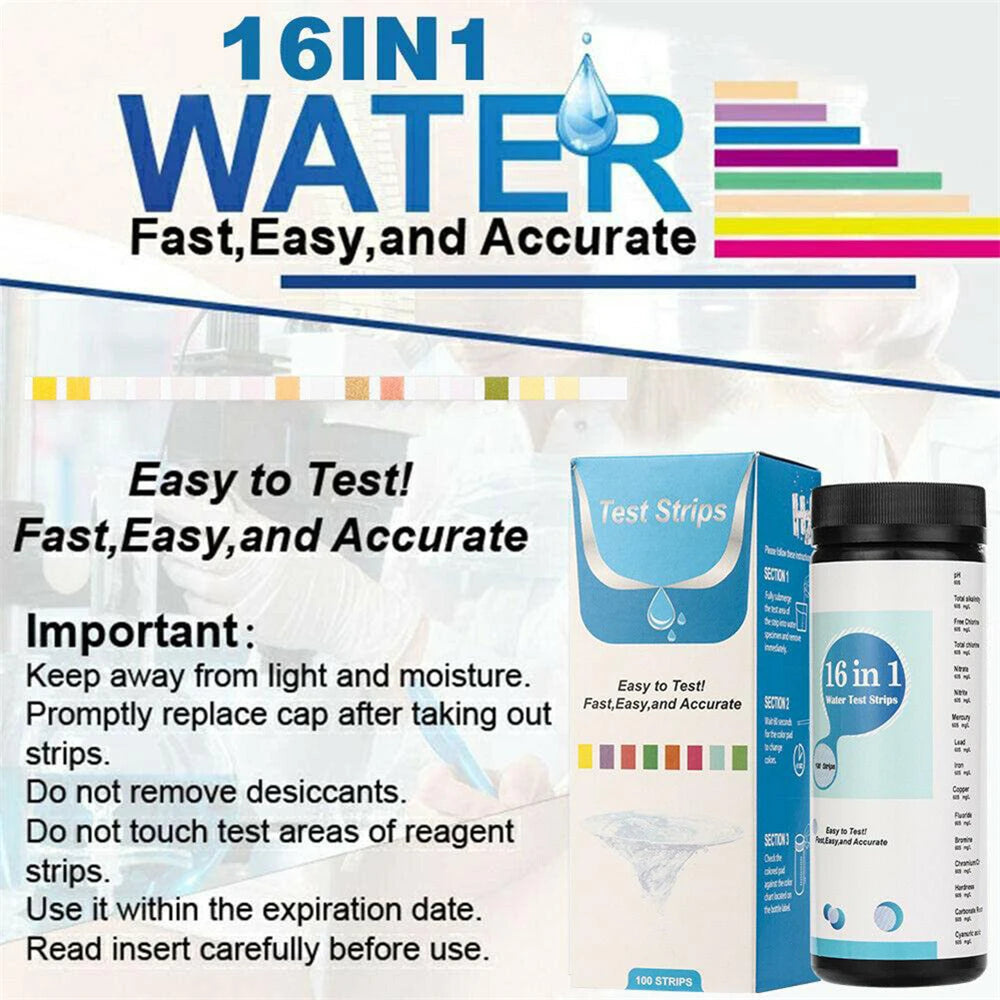16 In 1 Drinking Water Test Kit Strips Home Water Quality Test Swimming Pool Spa Water Test Strips Nitrate Nitrite PH Hardness