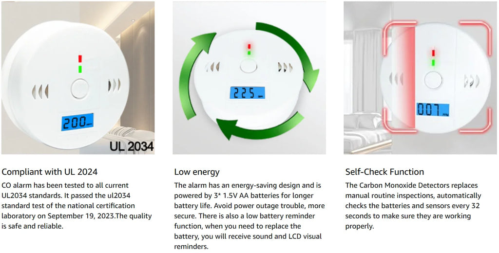 Carbon Monoxide Smoke Detector, CO and Smoke Alarm, Combination CO Alarm,Fire Alarm for Home and Kitchen