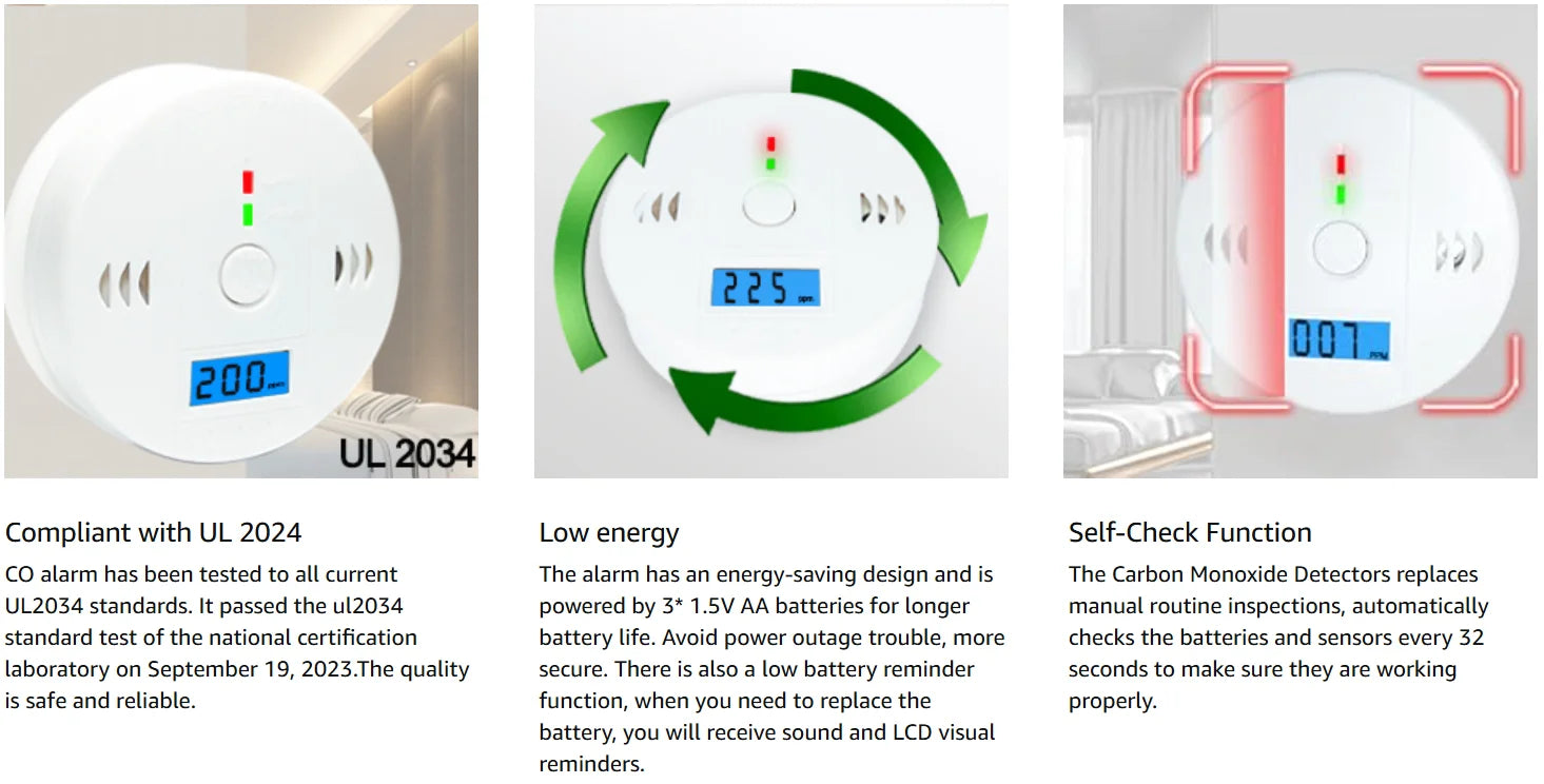 Carbon Monoxide Smoke Detector, CO and Smoke Alarm, Combination CO Alarm,Fire Alarm for Home and Kitchen