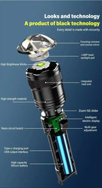 Powerful P70 LED Flashlights High Power Ultra Bright Tactical Light Emergency Spotlights Telescopic Zoom Light Built-in Battery