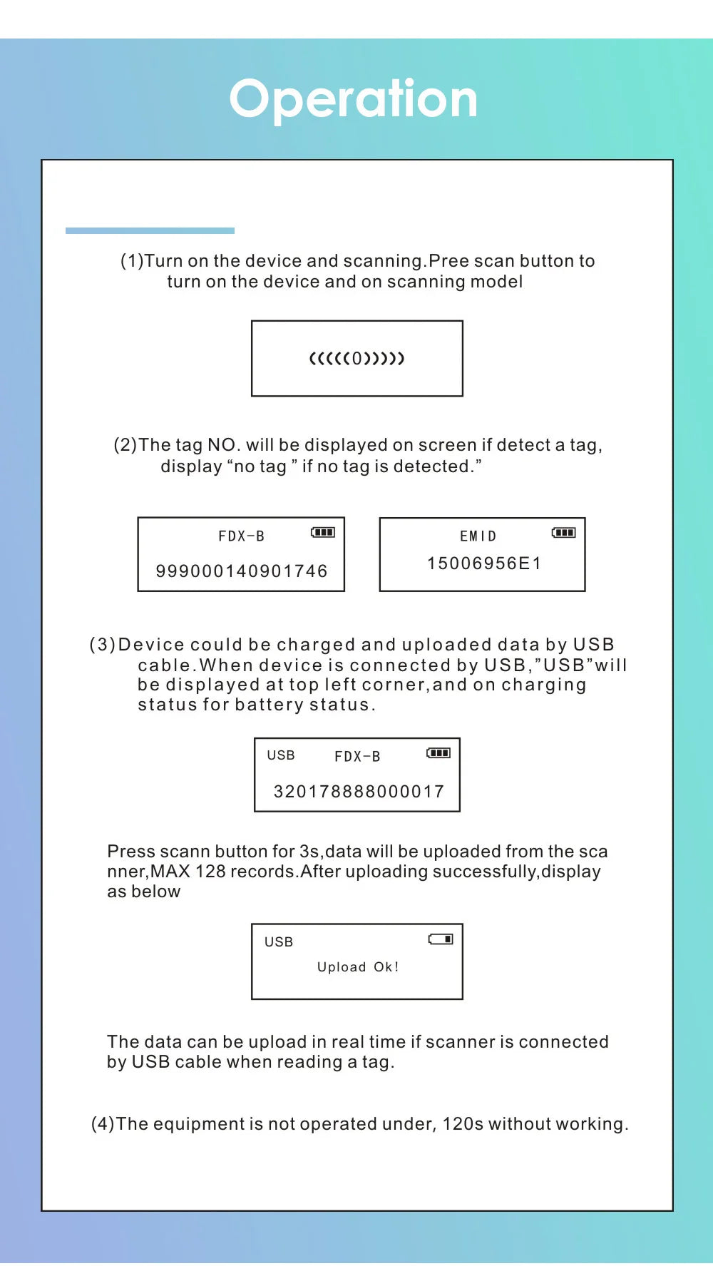 Black Animal RFID Reader 134.2KHz 125kHz USB/Bluetooth Pet Cat Dog Microchip Scanner FDX-B Glass Chip Identification Tag Reader