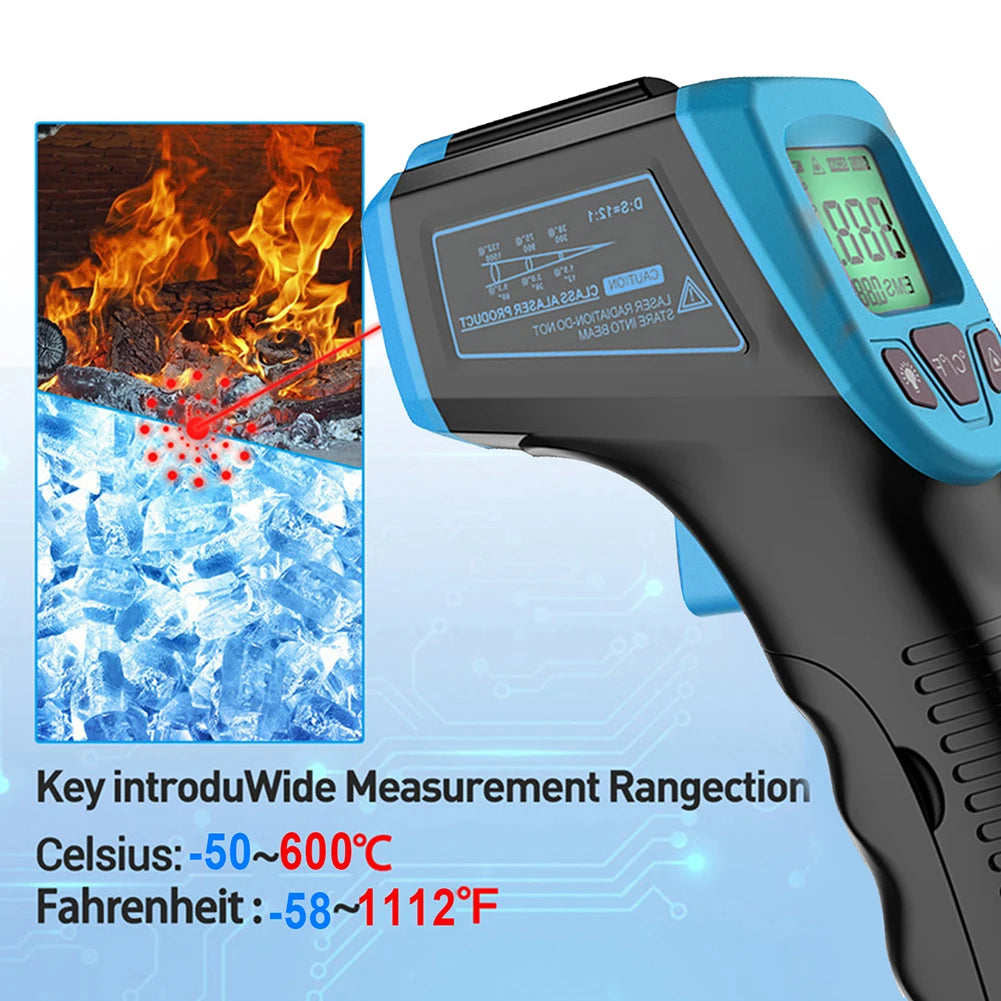 Digital Infrared Thermometer -50~600℃ / -58~1122℉ Contactless Temperature Tester IR Laser Pyrometer LCD Non-Contact Pyrometer