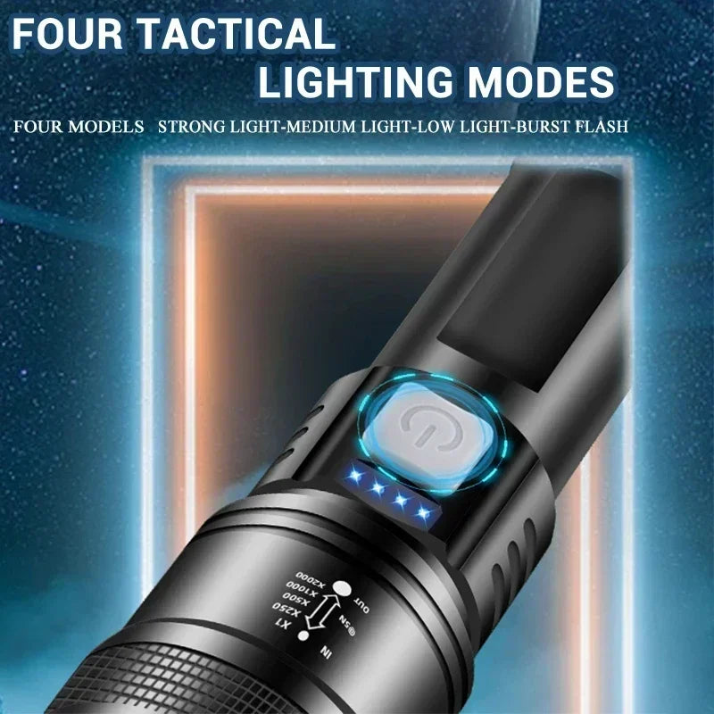 Powerful P70 LED Flashlights High Power Ultra Bright Tactical Light Emergency Spotlights Telescopic Zoom Light Built-in Battery