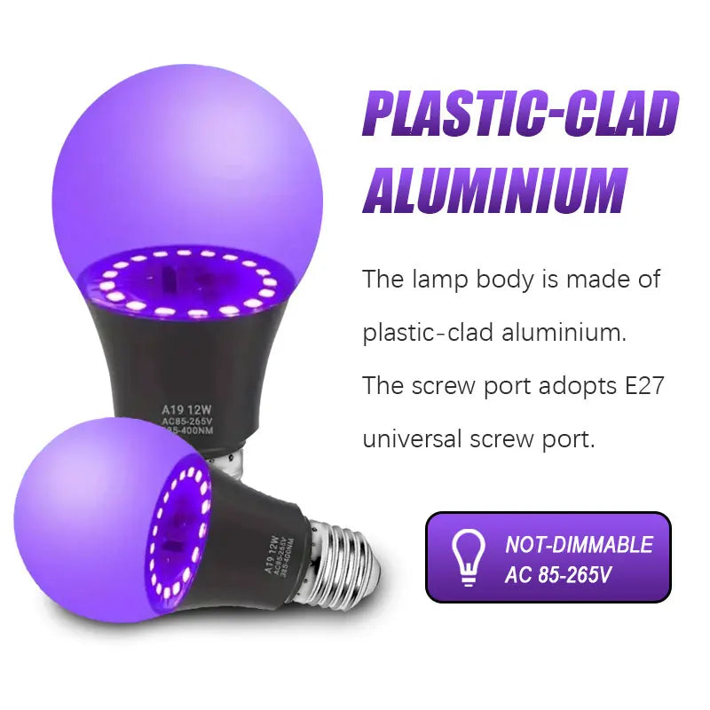 12W UV LED Bulb AC85-265V Purple Transparent Stage Bar Light Holiday Halloween Atmosphere Decor for Background/Party