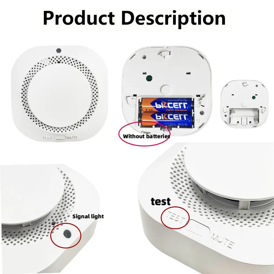Battery Operated Smoke Alarm For Home Photoelectric Smoke Detector LED Smoke Alarm Test Button Smoke Detector Bedroom Safety