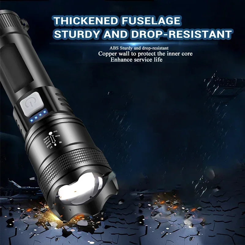 Powerful P70 LED Flashlights High Power Ultra Bright Tactical Light Emergency Spotlights Telescopic Zoom Light Built-in Battery