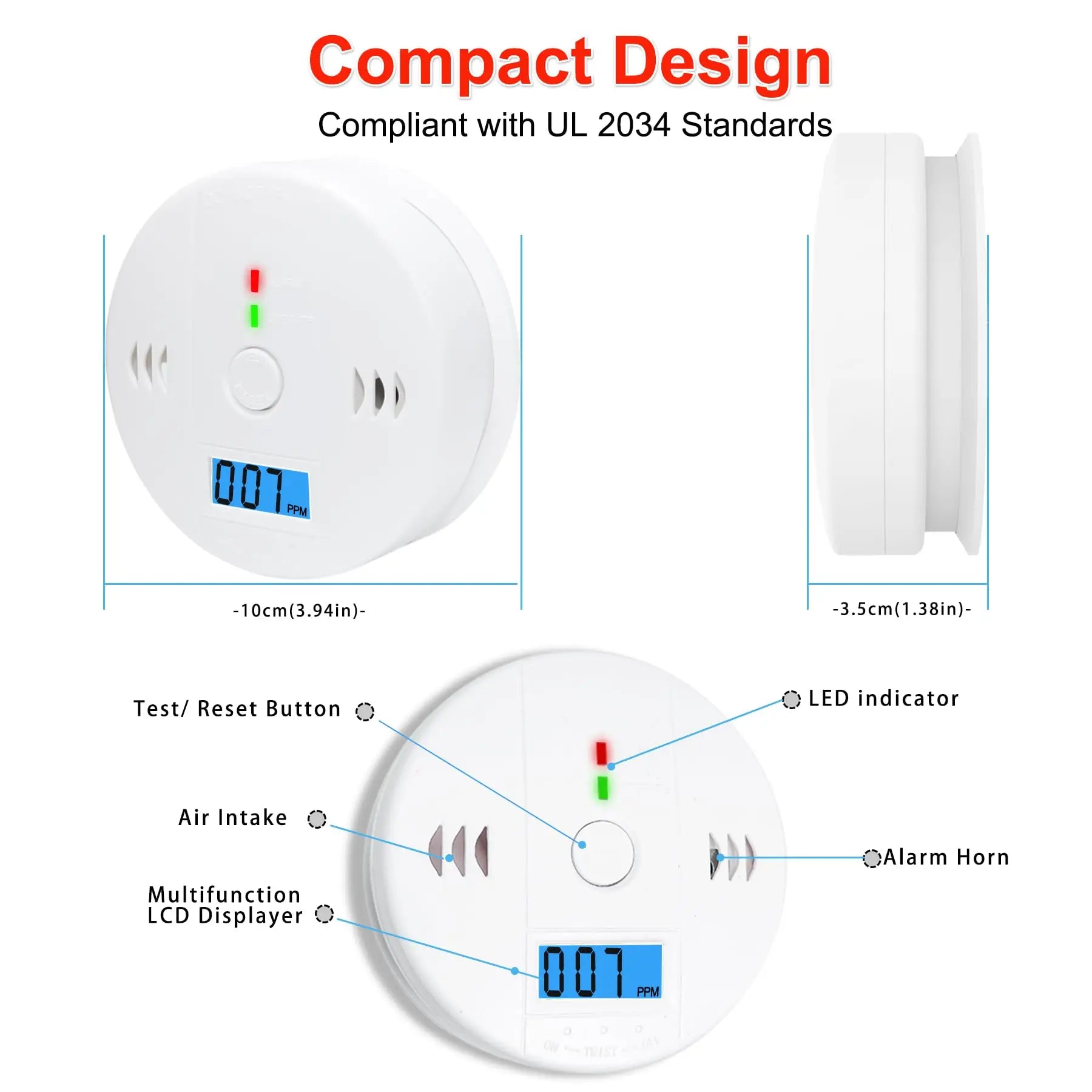 Carbon Monoxide Smoke Detector, CO and Smoke Alarm, Combination CO Alarm,Fire Alarm for Home and Kitchen