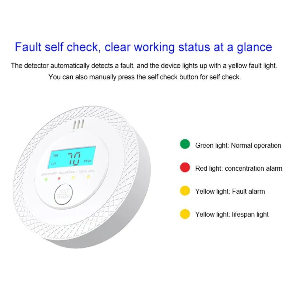 Carbon Monoxide Alarm Detector Battery Powered Smoke and Carbon Monoxide Detector Alarm LCD Display CO Detector for Home Depot