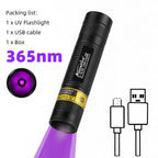 365nm Mini UV Led Blacklight Flashlight Usb Rechargeable Nail lamp Pet Stain Leakage Marker Ore Money Scorpion Detection lights