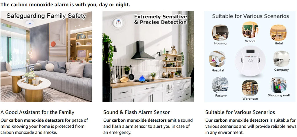 Carbon Monoxide Smoke Detector, CO and Smoke Alarm, Combination CO Alarm,Fire Alarm for Home and Kitchen