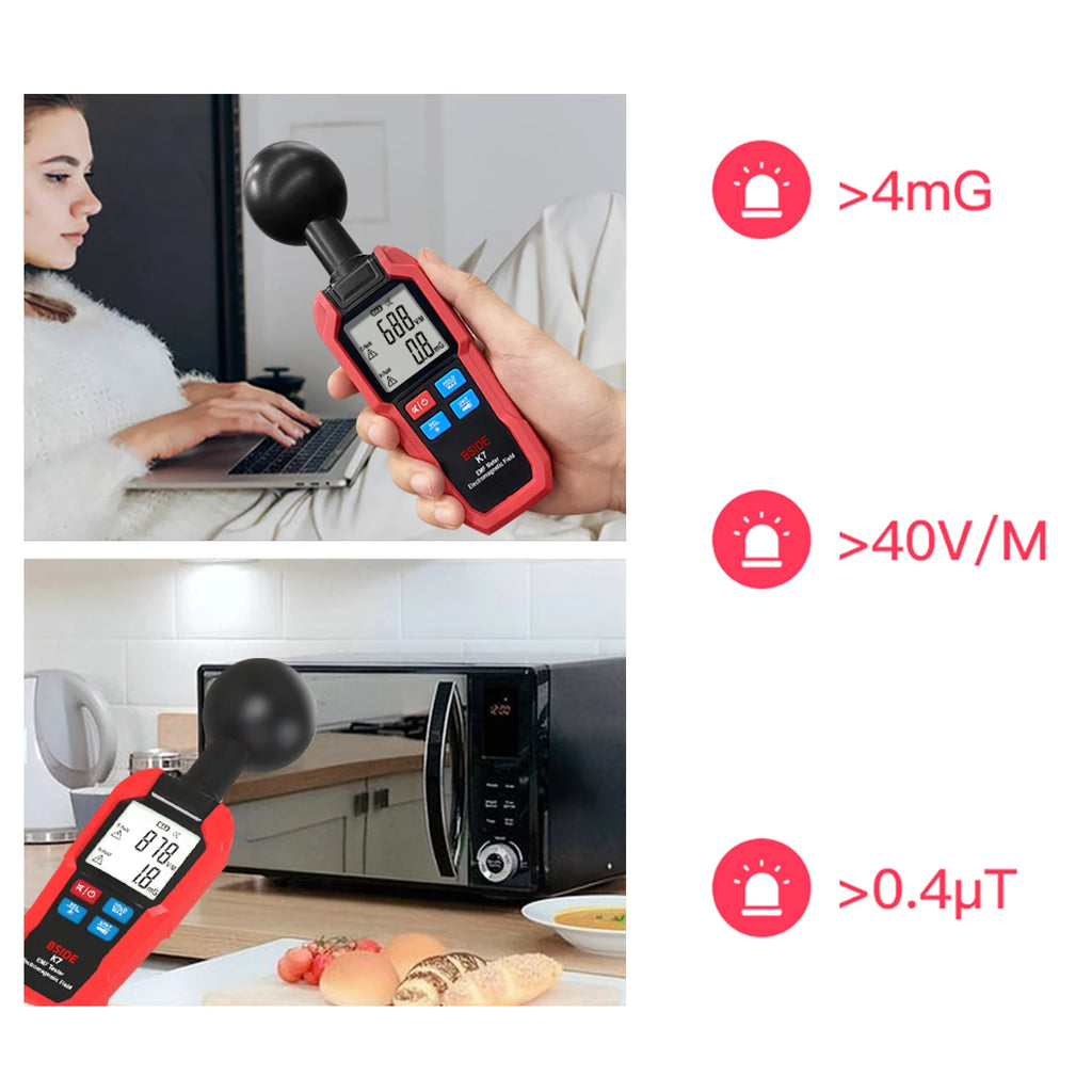 BSIDE K7 EMF Meter Electric Magnetic Field Tester Electromagnetic Wave Radiation Signal Detector WiFi 5G Search Auto Measurement