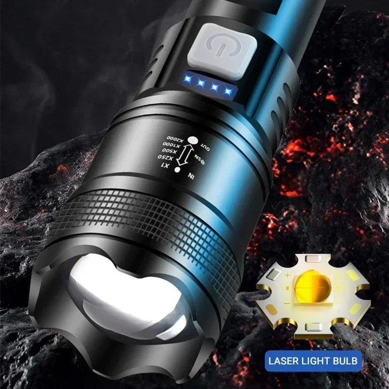 Powerful P70 LED Flashlights High Power Ultra Bright Tactical Light Emergency Spotlights Telescopic Zoom Light Built-in Battery