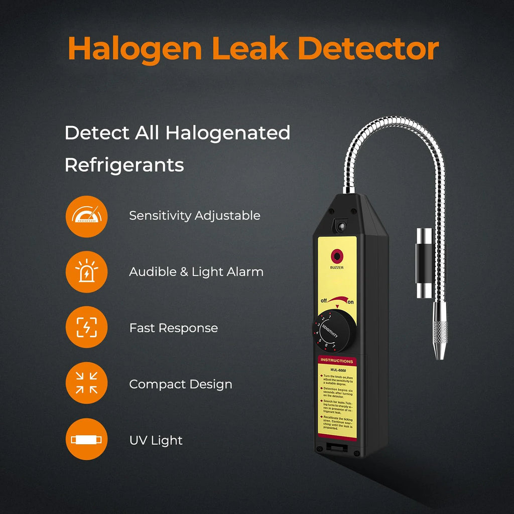 WJL-6000 Freon Leak Detector Halogen Leak Detector R22 R410A R134A R1234YF Refrigerant Gas HVAC Air Conditioner Tester Tool