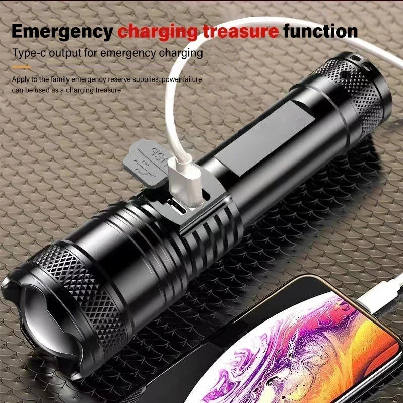 Powerful P70 LED Flashlights High Power Ultra Bright Tactical Light Emergency Spotlights Telescopic Zoom Light Built-in Battery