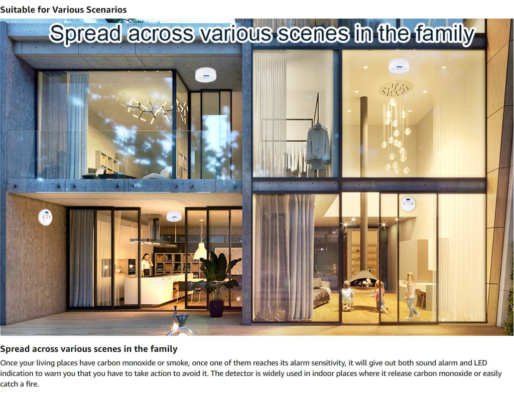 Carbon Monoxide Smoke Detector, CO and Smoke Alarm, Combination CO Alarm,Fire Alarm for Home and Kitchen