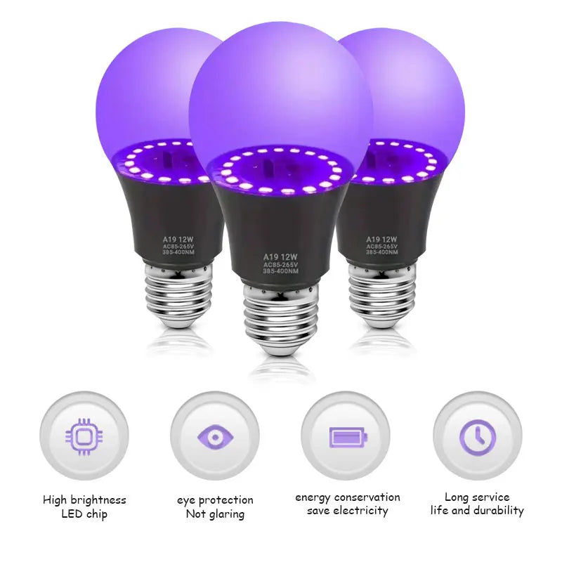 12W UV LED Bulb AC85-265V Purple Transparent Stage Bar Light Holiday Halloween Atmosphere Decor for Background/Party