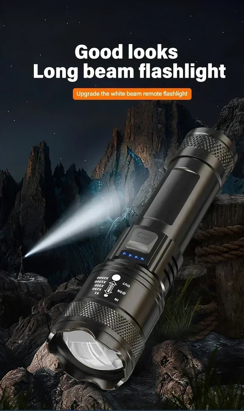 Powerful P70 LED Flashlights High Power Ultra Bright Tactical Light Emergency Spotlights Telescopic Zoom Light Built-in Battery