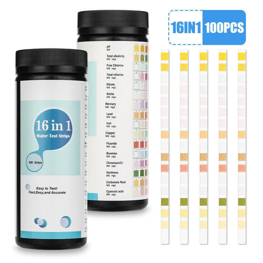 16 In 1 Drinking Water Test Kit Strips Home Water Quality Test Swimming Pool Spa Water Test Strips Nitrate Nitrite PH Hardness