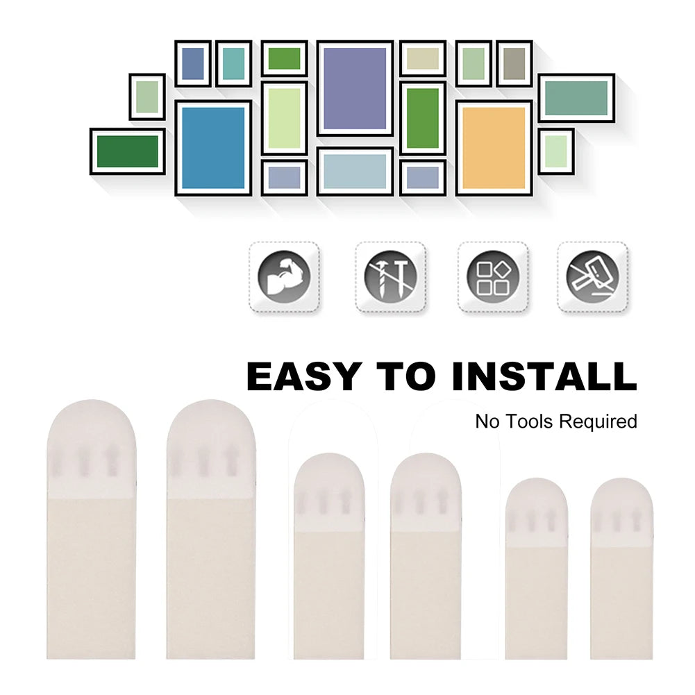 12-36 Pairs White Tape Damage-Free Picture&Frame Hanging Strips Wall Sticker Hook Value Pack Picture Hanging Strips DIY Stickers