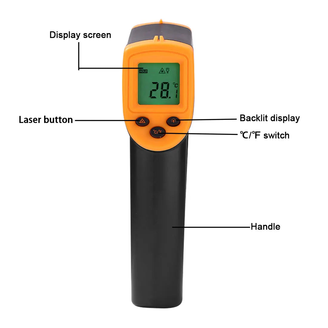 Digital Infrared Thermometer -50~600℃ / -58~1122℉ Contactless Temperature Tester IR Laser Pyrometer LCD Non-Contact Pyrometer