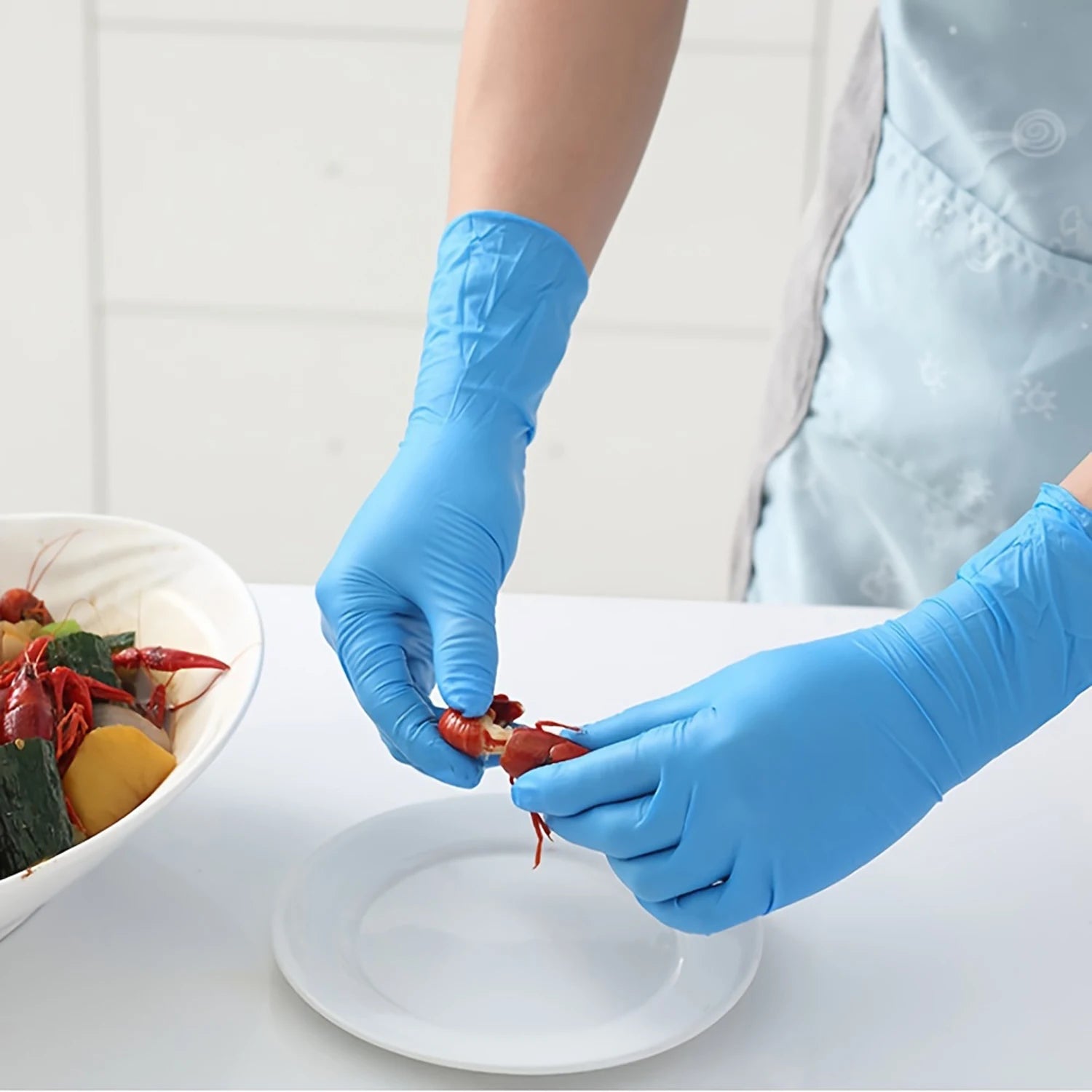 100/50Pcs Blue Disposable Nitrile Gloves Waterproof and Oil Proof Anti-static Durable Gloves For Kitchen Cooking Tools