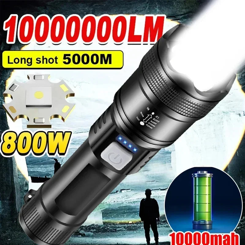 Powerful P70 LED Flashlights High Power Ultra Bright Tactical Light Emergency Spotlights Telescopic Zoom Light Built-in Battery