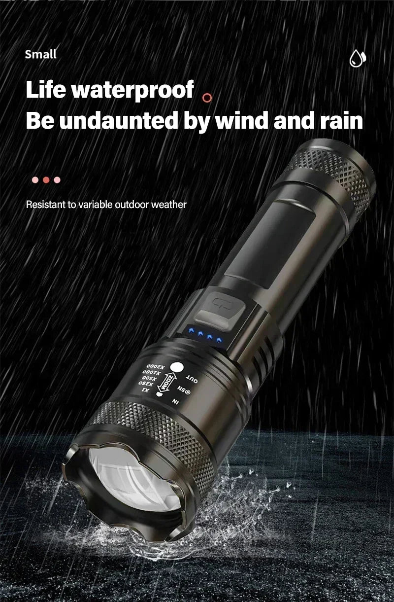 Powerful P70 LED Flashlights High Power Ultra Bright Tactical Light Emergency Spotlights Telescopic Zoom Light Built-in Battery