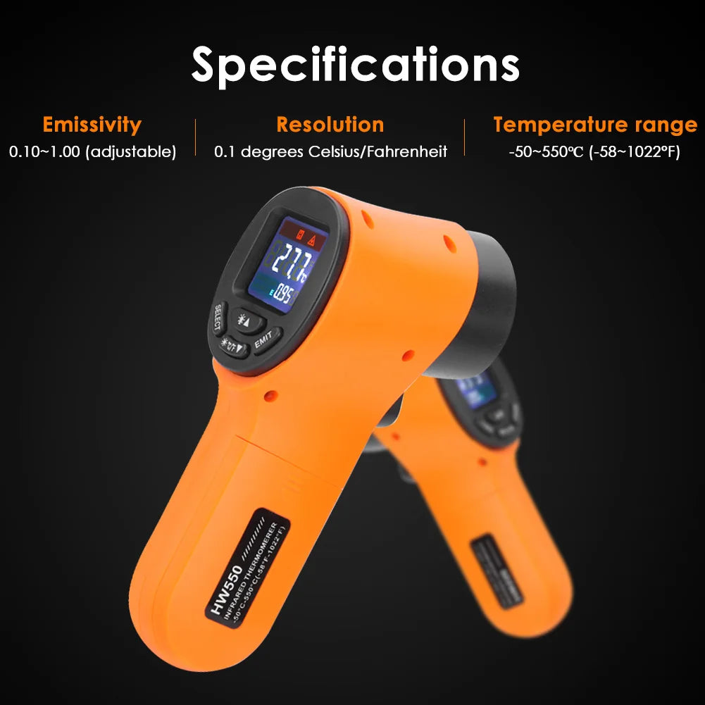 Digital Infrared Thermometer -50~600℃ / -58~1122℉ Contactless Temperature Tester IR Laser Pyrometer LCD Non-Contact Pyrometer