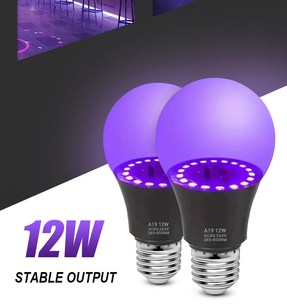 12W UV LED Bulb AC85-265V Purple Transparent Stage Bar Light Holiday Halloween Atmosphere Decor for Background/Party