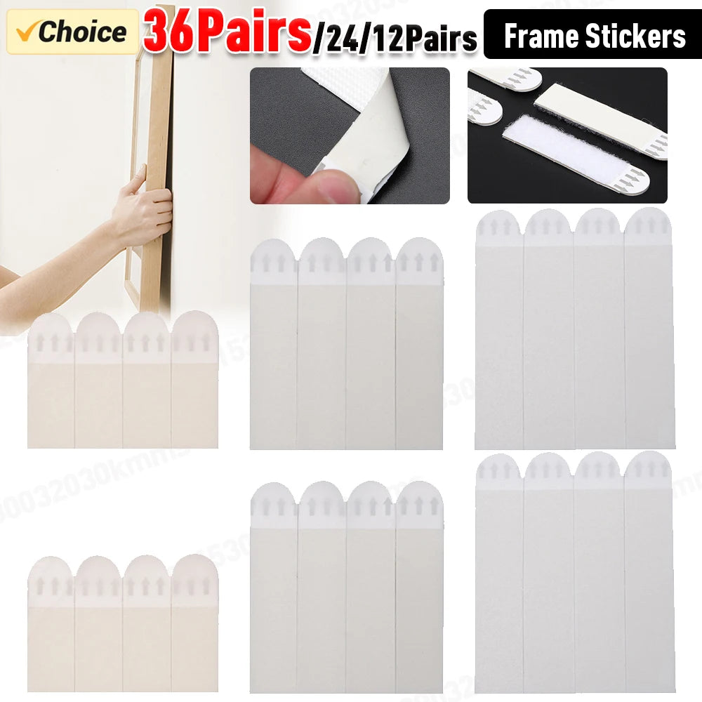 12-36 Pairs White Tape Damage-Free Picture&Frame Hanging Strips Wall Sticker Hook Value Pack Picture Hanging Strips DIY Stickers