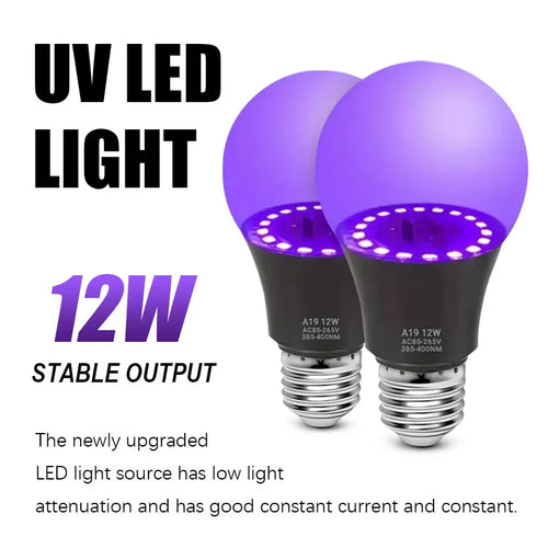 12W UV LED Bulb AC85-265V Purple Transparent Stage Bar Light Holiday Halloween Atmosphere Decor for Background/Party